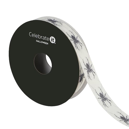 5/8" x 4yd. White & Black Spiders Ribbon by Celebrate It®